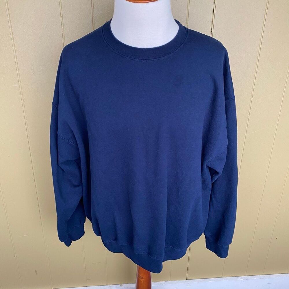 Gildan men 2XL crewneck longsleeve pullover sweatshirt navy blue